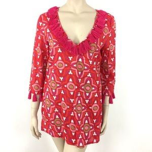 Mudpie Pom Pom Top Size Small 3/4 Sleeves